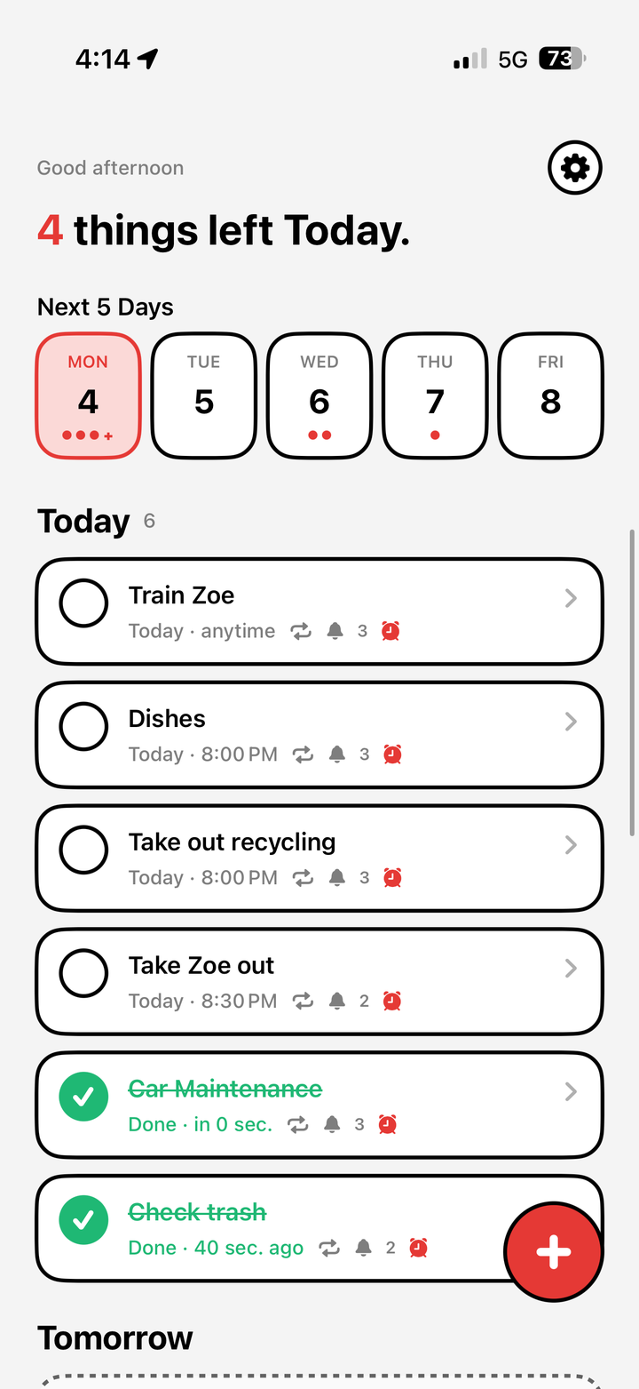 ToDo Alarm Today screen