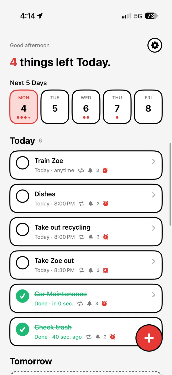 ToDo Alarm today screen on iPhone